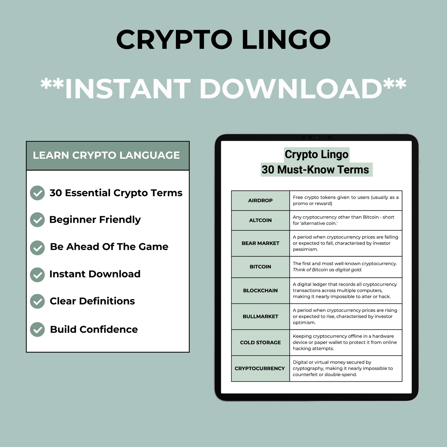 30 Must-Know Crypto Lingo Terms (Instant PDF Download)