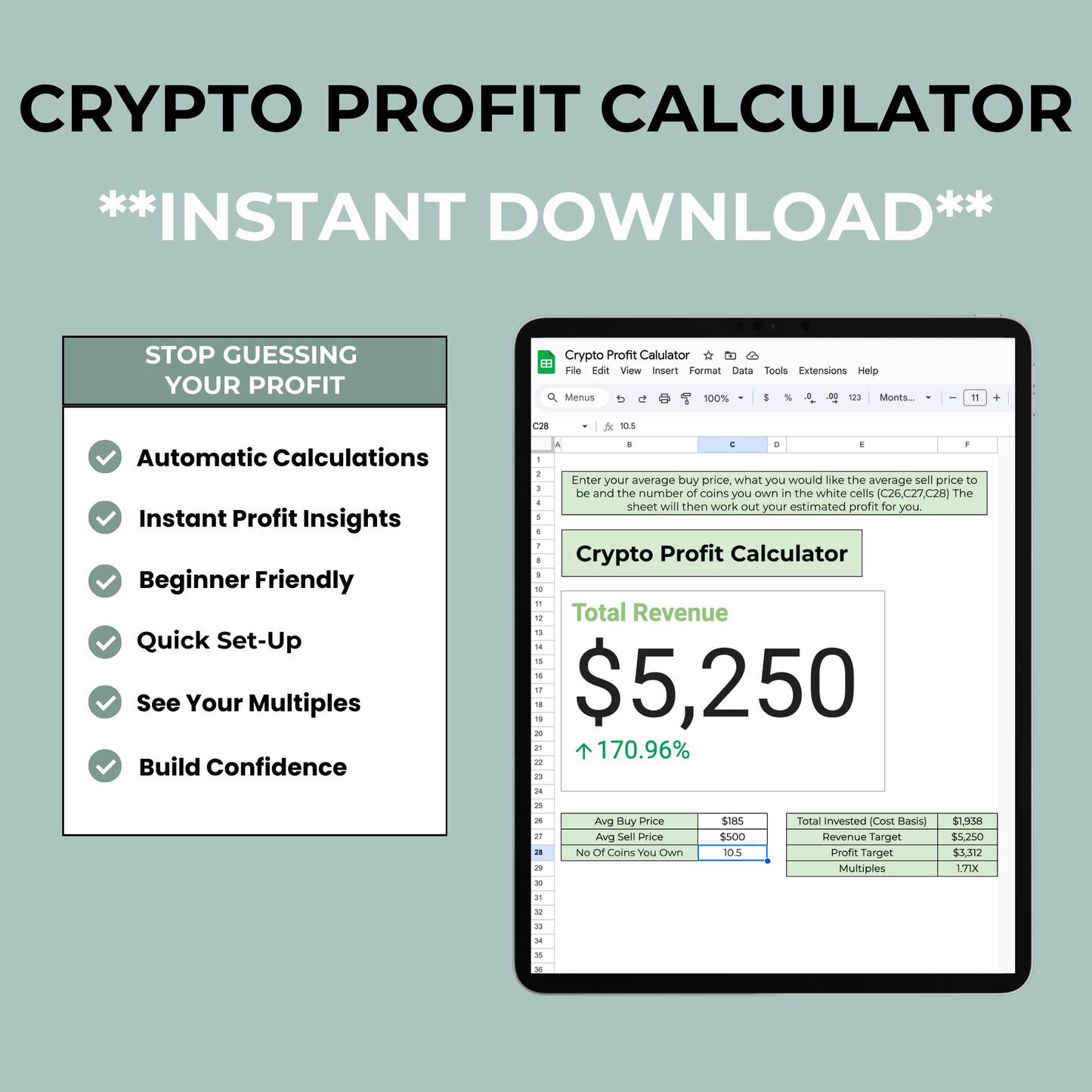 Crypto Profit Calculator: Google Sheets - Digital Download