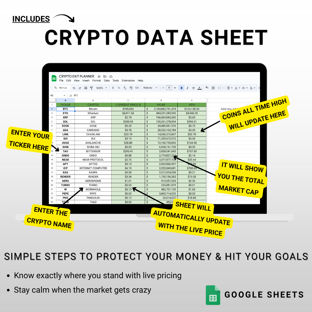 Crypto Exit Strategy Bundle: Google Sheets Portfolio Tracker/Planner - Digital Download