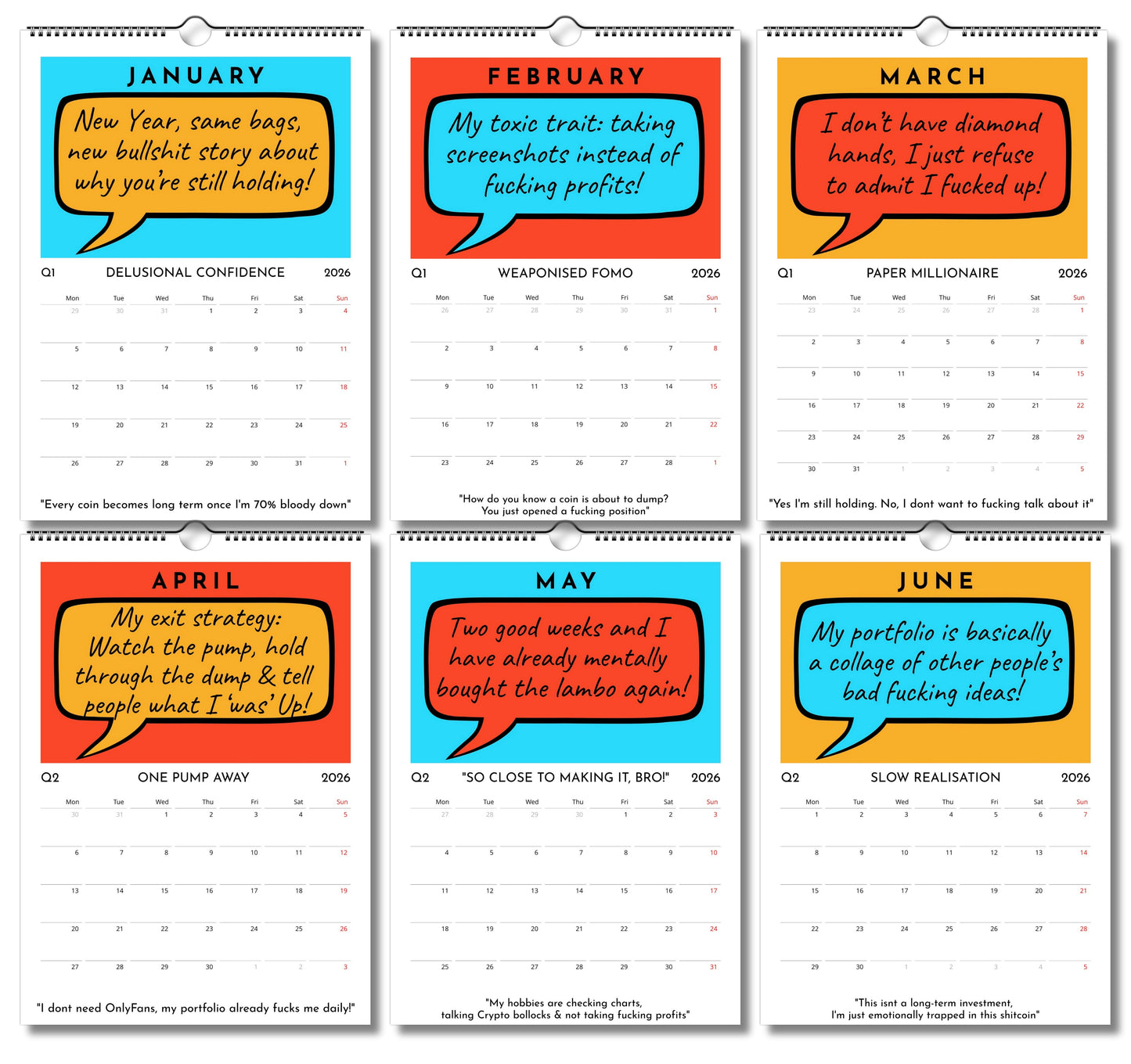 Funny Crypto 2026, The Year You Don't F*ck It Up! Wall Monthly Calendar Cheeky Banter Gift for Friends & family, sweary adult Humour